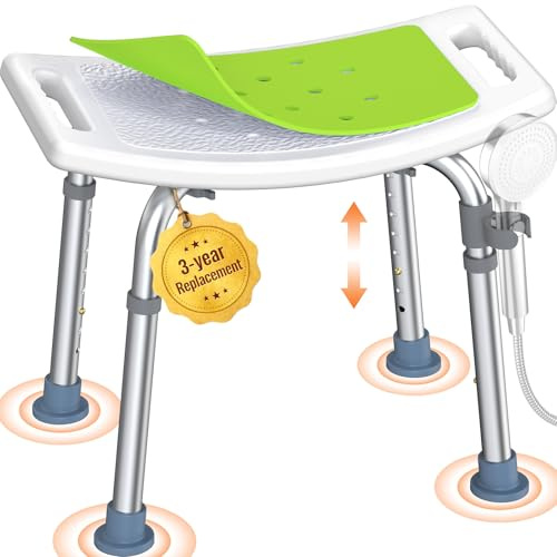 Luckfaith Shower Chair for Elderly, Lightweight Shower Stool with Curved Seat, Non-Slip Bath Chair Supports 348 lbs, Adjustable Shower Seat for Disabled & Pregnant，Yellow