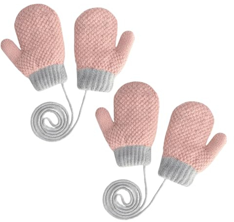 GYIOFAI 2 Pares Rosa Guantes Invierno Manoplas para Niños Pequeños de 1 a 3 Años,M,anoplas con Cordón,Guantes con Forro Polar Cálido para el Frío Protección Contra el Frío al Aire Libre (Rosa)