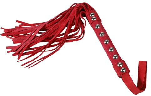 SIQITECHUK Leather Flogger Whip Horse Riding Crop Equestrian Schooling Whip for Horse Training Stage Performances (Red)