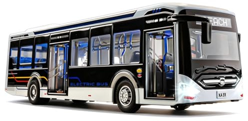 BGHSCA 1:42 Scale Diecast Bus Toy, Zinc Alloy Pull Back Toy Vehicle with Light & Sound, Collectible Display Model Bus, Birthday Gift for Boys Girls Kids Ages 3+ & Collectors, Black