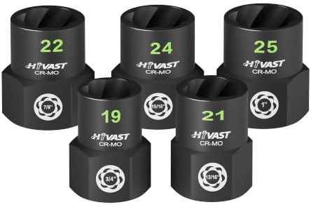HYVAST 5-Piece 1/2 Drive Heavy Duty Bolt Extractor Set | Impact Extractor Sockets for Damaged Rusted Bolts, Nuts & Lug Fasteners, Automotive Repair Garage Tool Set，CR-MO Steel