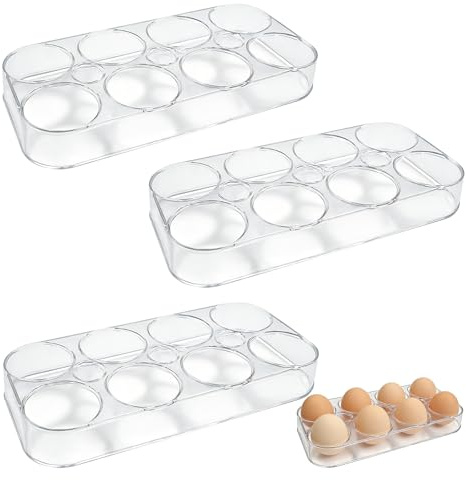 POPAPIE 3 Piezas Organizador de Huevos para Frigorífico,Bandeja Para Huevos De Nevera,Organizador Huévos Nevéra,Caja para Huévos de Plástico Transparente para La Nevera La Despensa