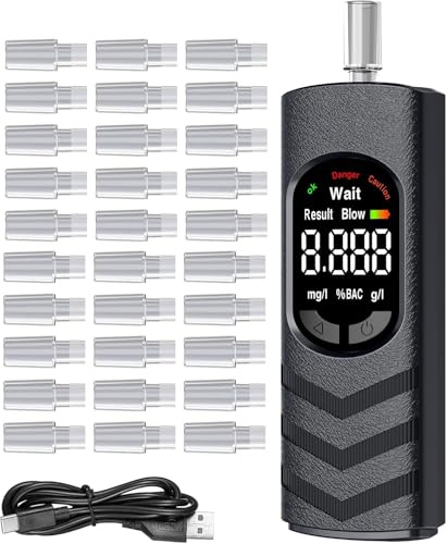 Etilometro Digitale Portatile con Display LCD a Colori – Alcoltest Ricaricabile USB-C per Casa, Feste, BBQ, Viaggi – 20 Bocchini Igienici Monouso Inclusi