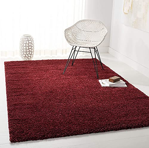 Safavieh Tapis Shag pour Salon, Salle à Manger, Chambre à Coucher - August Shag Collection, Tapis à Poil Court, Bourgogne, 90 x 90 cm