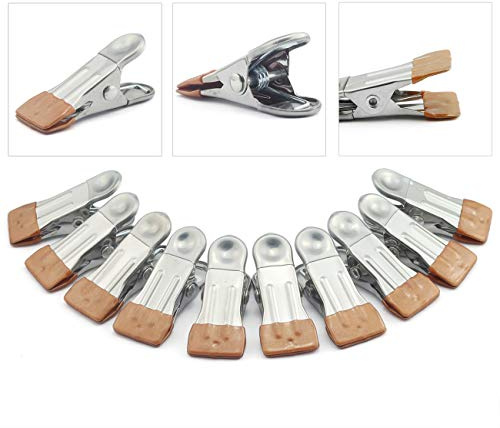 ZYAMY 10pcs Multi Function Windproof Clothes Clip Stainless Steel Small Heavy Metal Spring Clamps Gold Color 23x56mm for Drying Clothes