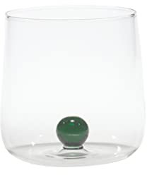 Zafferano Bilia Glasbecher - Handgemachtes Transparent Glas, Verziert mit bunter Glaskugel im Inneren, cl 44 h 90mm d 88mm - Set 6 Stück - grün, BA00113