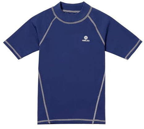 HMILES Boys Short Sleeve Rash Vest - Kids UV Swim Top Rash Guard Rashguards Shirt Child Surfshirt Beach T-Shirts Water Sports Swimwear Quickdrying UPF 50+ Pool Workout Sports Navy 9/10yrs