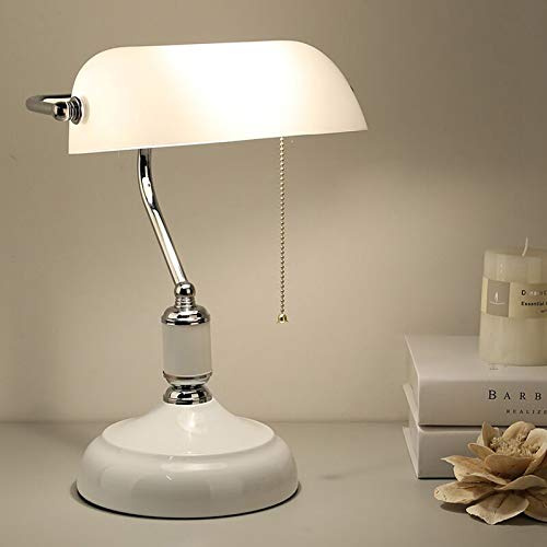 WRMING Vintage Lampada da Scrivania Banchiere con Interruttore, Elegante Retro Lampada da Tavolo per Ufficio Camera da Letto Soggiorno Studia Biblioteca, Finitura Bronzo, Vetro, E27,Verde