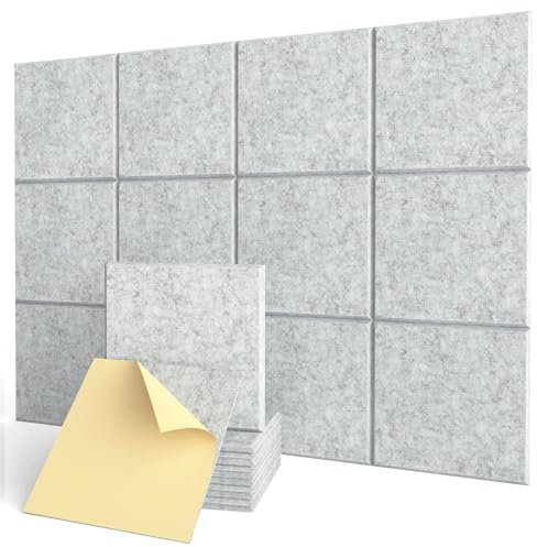 Pannelli Fonoassorbenti Decorativi per Pareti, Porta, Soffitto, 12 Pezzi Pannelli Acustici Autoadesivi per Studio, Cameretta, Home Ufficio, 30 x 30 x 0,9cm, Pannello Fonoassorbente Grigio