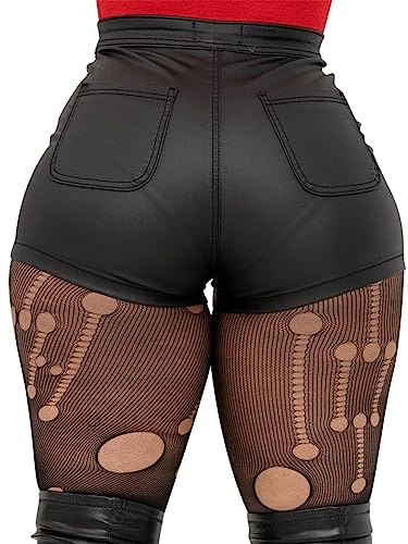 Women's High Waist Faux Leather Shorts Sexy PU Leather Matt Shorts Large Matte-Black