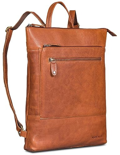 ROYALZ 'Orlando' flacher Vintage Lederrucksack Herren und Damen Echtleder mittel-groß - 14 bis 15,6 Zoll Laptop Rucksack Tagesrucksack Leder für Business Uni Freizeit, Farbe:Texas Braun
