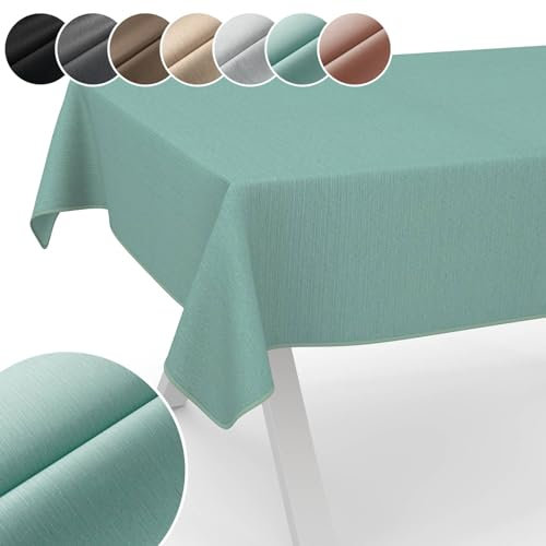 Tischdecke Mila Stoff abwaschbar Tischtuch Tafeldecke Jacquard Teflon beschichtet pflegeleicht Lotuseffekt schmutz- & wasserabweisend Uni Leinenoptik 100x140cm mit Saum (Eingefasst) Mint