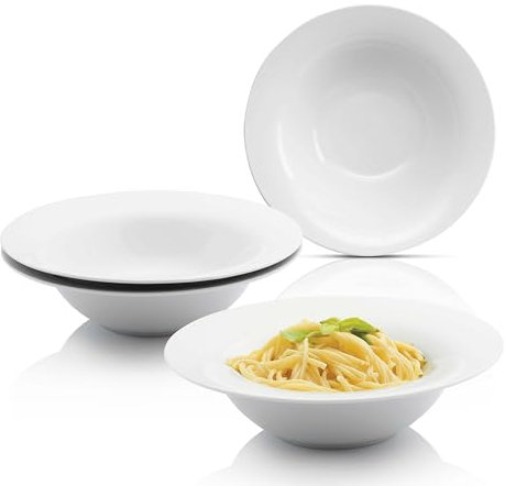Sänger | Pastateller New Port 4 tlg, Nudelteller Set 4 Personen, Porzellan Bowl Schüssel für Nudeln, Tiefe Teller Spülmaschinenfest, Bowl Schale Multifunktional Weiß 370ml | PREMIUM COLLECTION
