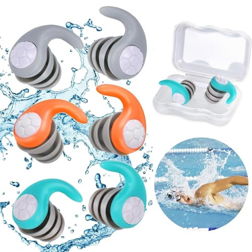 Zocipro 3 Paar ohrstöpsel schwimmen erwachsene, Wasserdichte, Wiederverwendbare Silikon Ohrstöpsel Schwimmen Ideal zum Surfen, Duschen, Tauchen und Anderen
