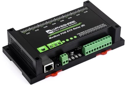 Waveshare 8-Ch Ethernet Relay Module (B) with Digital Input, Modbus RTU/Modbus TCP Protocol, PoE Port Communication, with Various Isolation and Protection Circuits, Industrial Grade Rail-Mount Case