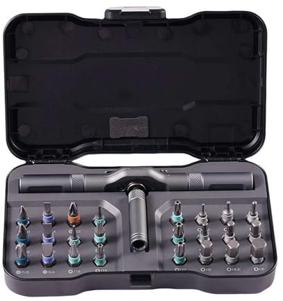 Juego de herramientas de destornillador de trinquete 24 en 1, juego de destornilladores magnéticos 24 en 1 con mango de trinquete en T, herramienta de reparación de destornilladores multiusos para