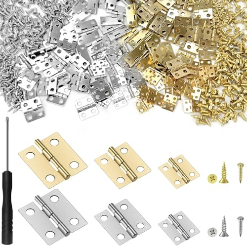 120pcs connettori mini cerniere, 10 * 8/13 * 12/16 * 13 mm cerniere di testa cassetto, cerniera a cerniera per scatola di legno accessori fai da te con 320pcs viti, 160pcs chiodo e 1 cacciavite croce
