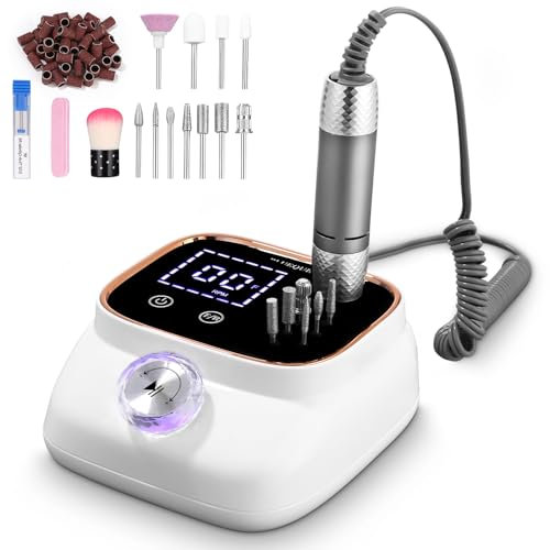 Zawaer Torno para Uñas 45,000RPM, Profesional Lima Electrica Uñas, Velocidad Ajustable,Set de Accesorios para Manicura y Pedicura con Brocas de Cerámica,para Uso Doméstico Salones de Uñas Dorado