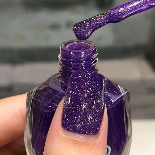 Long-Lasting Purple Glitter Nail Polish - Diamond Infused, Quick Dry, No UV Lamp Needed - Chip Resistant, Salon and At Home Manicure