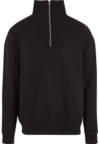 Urban Classics Tröja för män, Cut & Sew Troyer, avslappnad herrtröja med hög krage och halv dragkedja, storlekar S – 5XL, svart, XL
