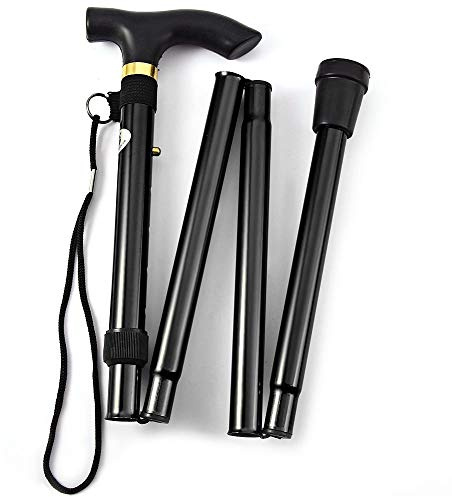 ZYWQ Walking Stick, Folding Lightweight Walking Stick Aluminum Metal Collapsible Travel Cane with Non-Slip Rubber Base for Men & Women-Black