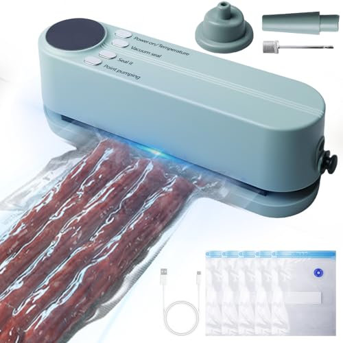 Envasadora al vacío pequeña, automática de alimentos, soldadora multifunción con 3 niveles funcionales, máquina de vacío portátil con 5 bolsas de vacío para casa, viaje