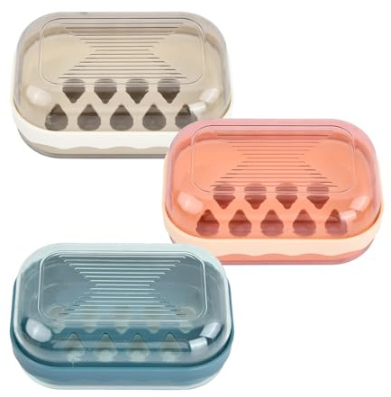3 Piezas Jabonera de Viaje Portátil, Caja de Jabón Impermeable Hermetica, Contenedor de Jabón de Doble Capa con Tapa & Almohadilla de Drenaje, Jaboneras de Plástico para Ducha, Baño, Acampar, Escuela
