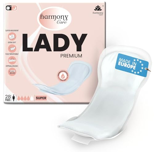 Harmony Care® Lady Super – Solette assorbenti per incontinenza da donna – Solette per incontinenza discreta per debolezza della vescica media e grave, con protezione contro le perdite e controllo