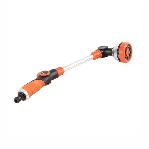 Spruzzatore a lunga portata, 48 cm, con pistola a spruzzo con tubo esteso girevole a 180° con 8 modalità per appendere cesti, innaffiare il prato, irrigazione auto, lavaggio auto e animali domestici
