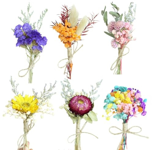 THQAE 6 Paquetes Flores Secas Naturales, Mini Ramo de Flores Secas, Flore Secas Decoracion Pequeño, Flores Seca para Manualidades, Primavera Decoración del Hogar y Bodas