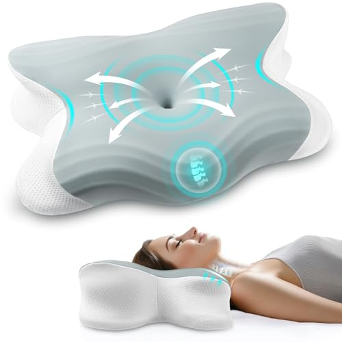 Oreiller Ergonomique Cervical à Mémoire de Forme, Coussin Orthopédique Oreiller Cervicales pour Les Dormeurs sur Le Côté, Le Dos et Le Ventre pour Améliorer la Qualité du Sommeil, 62x42x10.5cm (Gris)
