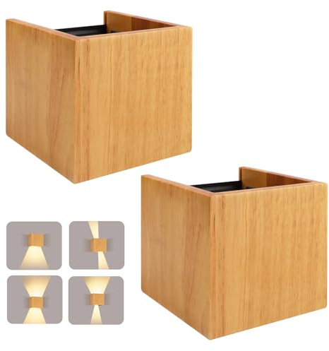 2 piezas Lámpara de Pared LED Aplique de Madera 8W Blanco Cálido 3000K