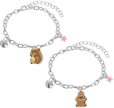 2STK Capybara vänskapsarmband barn silver Capybara armband flicka | Justerbar 18+5 cm Capybara vänskapsarmband kvinnor flickor pojkar smycken Capybara present födelsedag jul