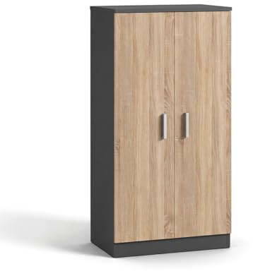 duehome | Zapatero Armario, Mueble Auxiliar, Acabado en Gris Grafito y Roble Canadian, Modelo Liam 55, Medidas: 55 cm (Largo) x 108 cm (Alto) x 36 cm (Fondo)