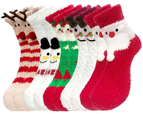 Funnlot Fluffiga strumpor julstrumpor fluffiga strumpor dam flickor vinter termiska julstrumpor varma korallfleece julstrumpor för julfest presenter, Tomte, M