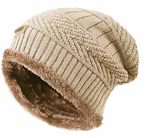 HINDAWI Winter Hats for Girls Kids (5-14 Years) Slouchy Beanie Boys Windproof Warm Knit Snow Skull Cap Beige