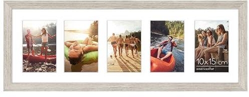 Americanflat 20x61 cm Bilderrahmen Collage - Zeigen Sie Fünf 10x15 cm Fotos an Ihrer Wand an - Bilderrahmen 5 Bilder für Bilder der Familie - Verbundholz mit Bruchsicherem Glas - Treibholz