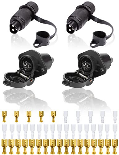 SPARKMOTO 2 Stück x 3 Polig Traktor Stecker Steckdose 12V 24V, nach DIN 9680,Wasserdicht Stecker Steckdose 3 Polig Für Traktor PKW RV LKW KFZ Anhänger Landmaschinen 3 Polig Stecker Steckdose(2 Stück)