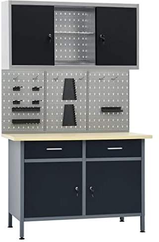 Werkbank mit 3 Werkzeugwänden und 1 Wandschrank, Yongdu Werktisch, Arbeitstisch, Schweißtisch, Maschinenuntergestell, Spanntisch