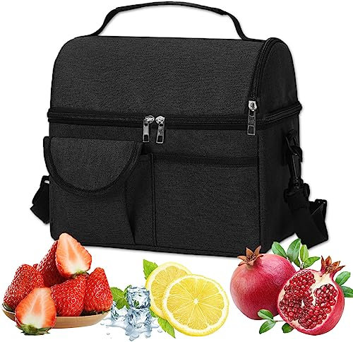 YIDM kühltasche Lunchtasche Thermotasche Taktische Kühltasche Lunchtasche Herren Damen 2 Fächer Faltbar Lunchtasche 10-15L für Herren Damen Arbeit für Büro Camping Picknick Reisen (Schwarz)
