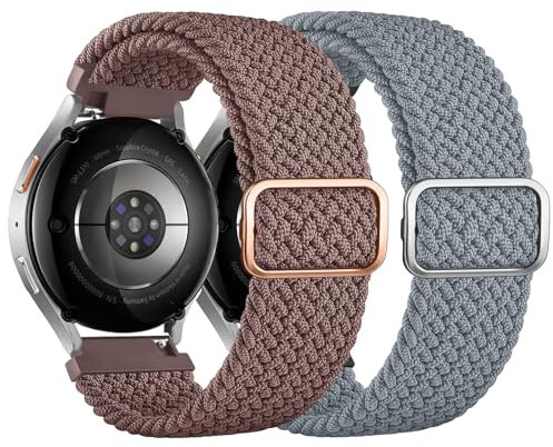 AK 2 Stück Ersatzarmband Kompatibel mit Samsung Galaxy Watch 6/5/4 40mm 44mm/Galaxy Watch 3 41mm/Active 2 44mm 40mm, 20mm Weiches Sports Geflochtenes Nylon Armbänder Damen Herren