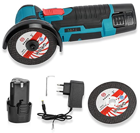 Shienfir Mini Winkelschleifer, Akku-Winkelschleifer Bürstenlose elektrische 19500rpm Mit 2 Batterien, 12V 2000mAh, zum Schneiden und Polieren, mit zwei Sägeblättern Elektrisches Schleifwerkzeug