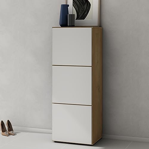 doporro Schuhschrank Schuhregal Schmal Schuhkommode 45 cm Schuhschrank in Kerneiche und weiß matt Holz Aufbewahrung für Schuhe mit 6 Fächern Schuhschrank02