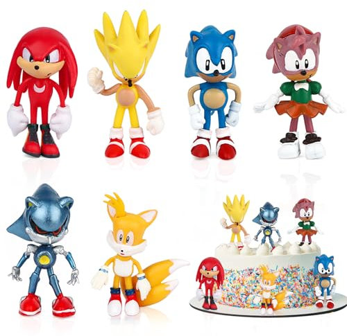 6 Piezas Sonic Cake Toppers, Juego de Mini Figuras, Figura de Juguete para Niños, Modelo de Figura de Decoración de Pasteles, Mini Figuras de Pasteles para Niños, Usadas para Fiestas de Regalo