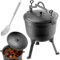 KADAX Jagdkessel, Gusseisen Kochtopf mit Füßen, Schmortopf aus Gusseisen, Dutch Oven für Garten, Lagerfeuer, Camping, BBQ, Feuertopf mit Deckel (10 L mit Löffel)