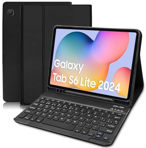 COEZFE Funda Teclado para Samsung Galaxy Tab S6 Lite 10.4 2024, Español Ñ Teclado para Samsung Tab S6 Lite 2024/2022/2020, Delgada Funda para Galaxy S6 Lite (SM-P620/P625/P613/P619/P615/P610), Negro