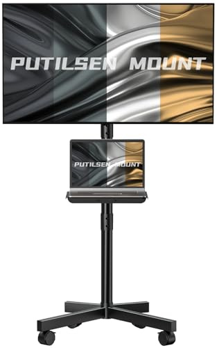 Soporte-TV Ruedas para televisores de 23-60 Pulgadas – Soporte-TV-pie móvil con Altura Ajustable, inclinable, Estante Multimedia y gestión de Cables, VESA hasta 400 x 400 mm, Carga 40 kg, Negro