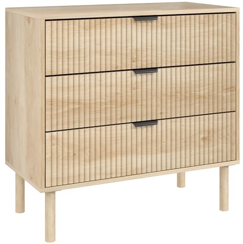 HOMCOM Cassettiera 3 Cassetti in Legno, Cassettiera per Camera da Letto, Comò Stile Nordico con Gambe in Legno di Pino per Ingresso, Soggiorno, Cameretta e Corridoio, 80x40x77.5 cm, Rovere