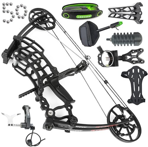 Poearcus Bogenschießen Compoundbogen-Set Stahlkugel und Pfeil Doppelfunktionsbogen 40-65lbs Einstellbare Jagd Bögen für Bogenschießen Fischerei Targeting (Compoundbogen Set)