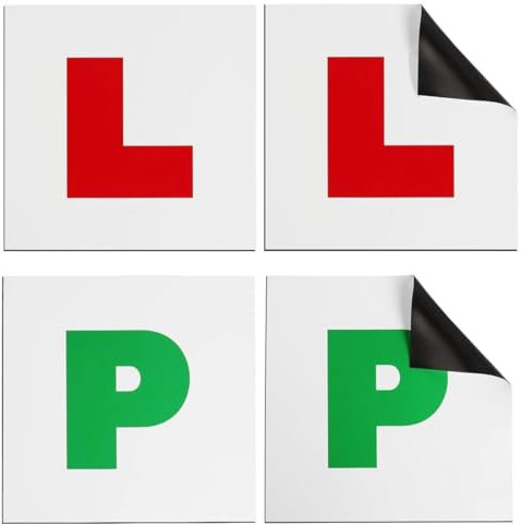 Fully Magnetic L Plates and P Plates | 4 Pcs | 18 cm x 18cm | Car Learner Driver | UK | Red and Green | Strong | Easy to Remove | without Scratching Painting off | All Weather - Best House